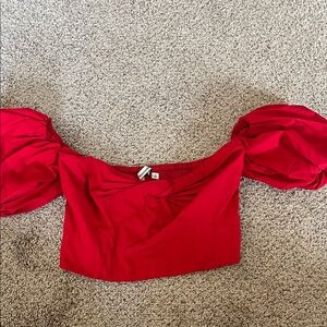Abercrombie & Fitch Red Puff-Sleeve Crop Top